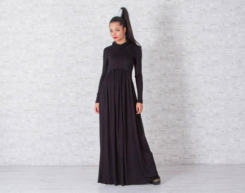 Black Turtleneck Long Maxi Dress