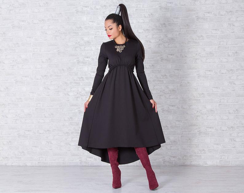 Black Long Asymmetrical Dress
