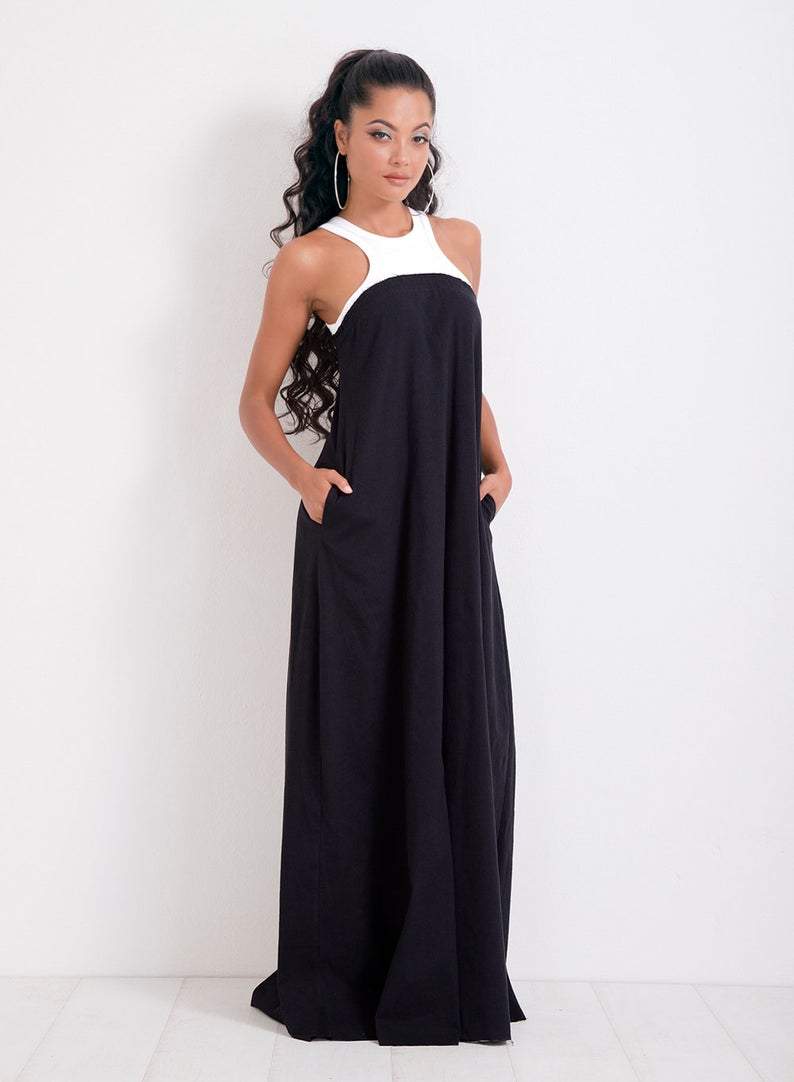 Black And White Maxi Sleeveless Dress