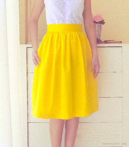 Yellow Cotton Fully Lined Skirt