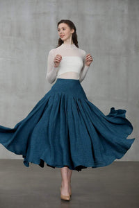 Peacock Blue Linen Skirt