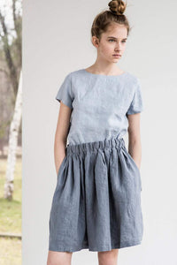 Short Linen Skirt With Elastic Waist Band