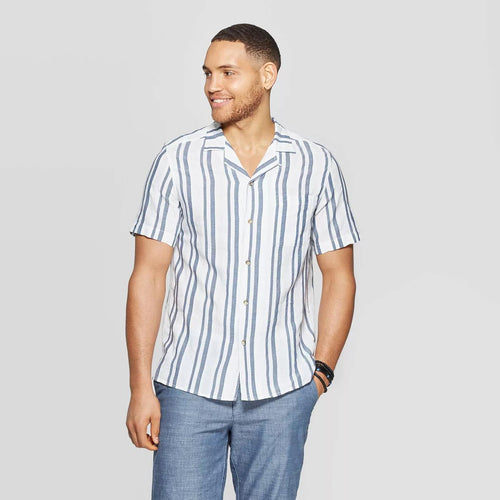Men'S Striped Blue White Linen Shirt
