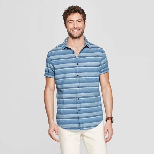 Men'S Horizontal Striped Casual Denim Shirt