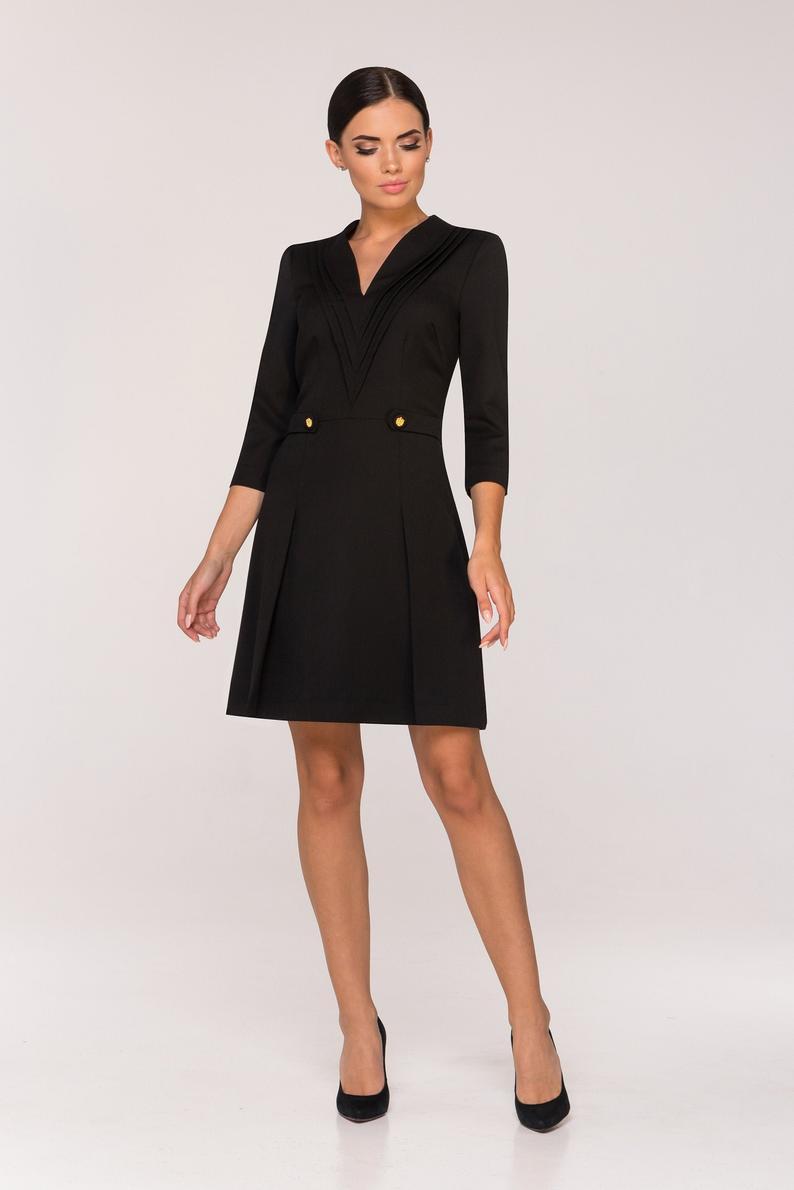 Black Stand Collar Skater Cocktail Dress