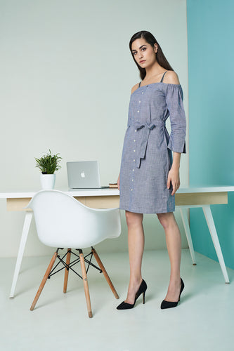 Grey Strappy Cold Shoulder Dress