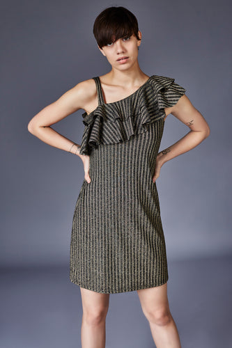 Gold and Black Stripes Ruffle Dress