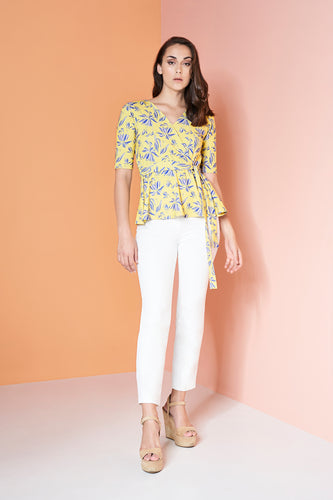 Yellow Printed Tie-up Top