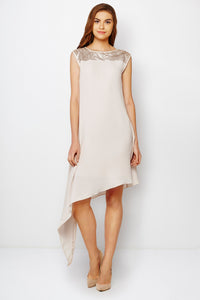 Embellished Asymmetric Flesh Dress