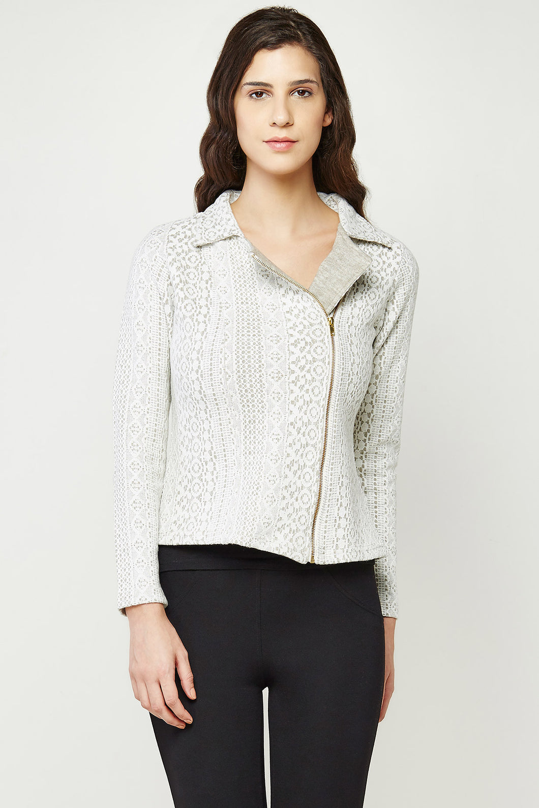 Light Grey Lace Moto Jacket