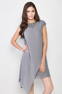 Embellished Layered Grey Dress