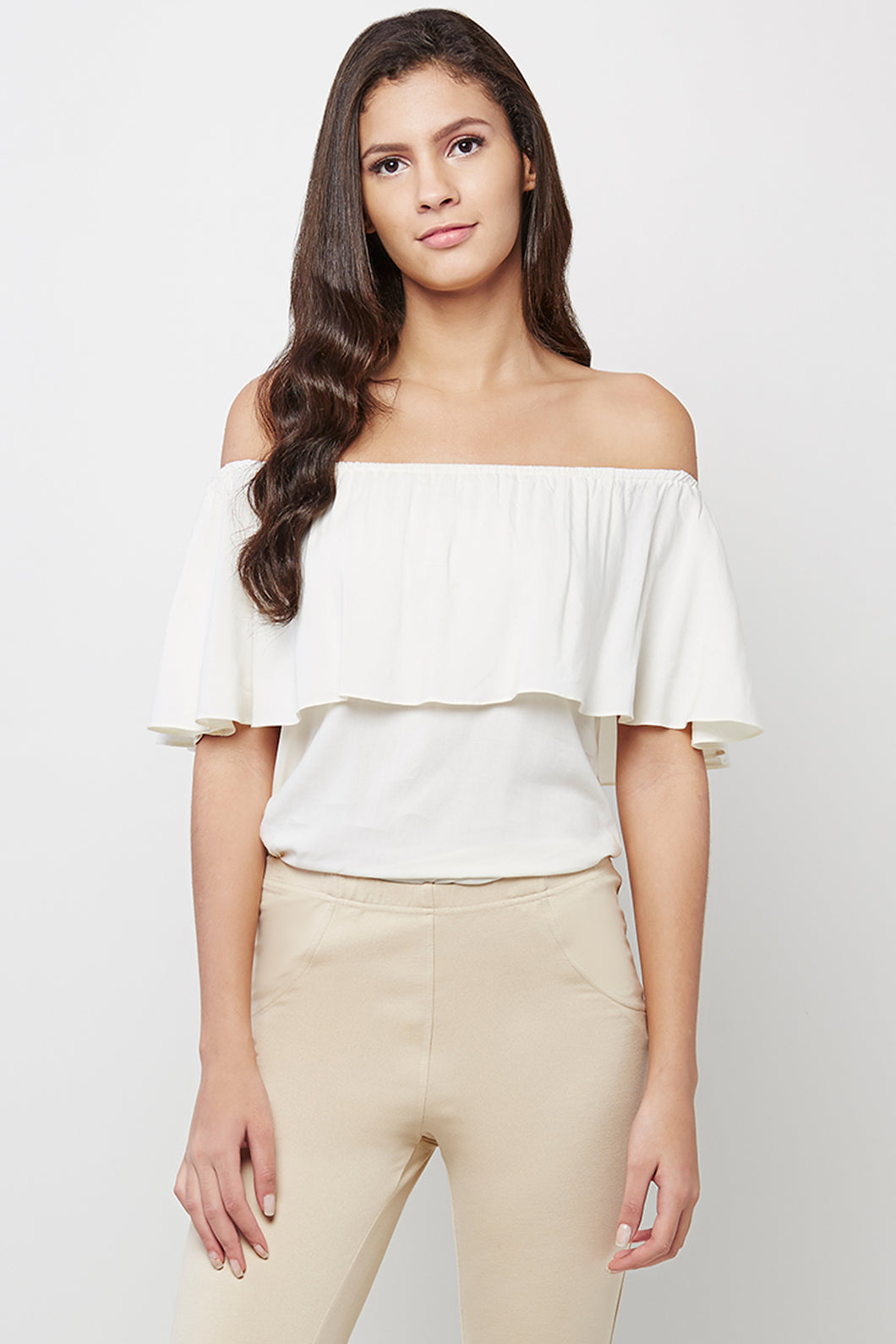 Rayon Off White Off-shoulder Top