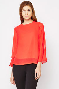 Red Split Sleeves Top