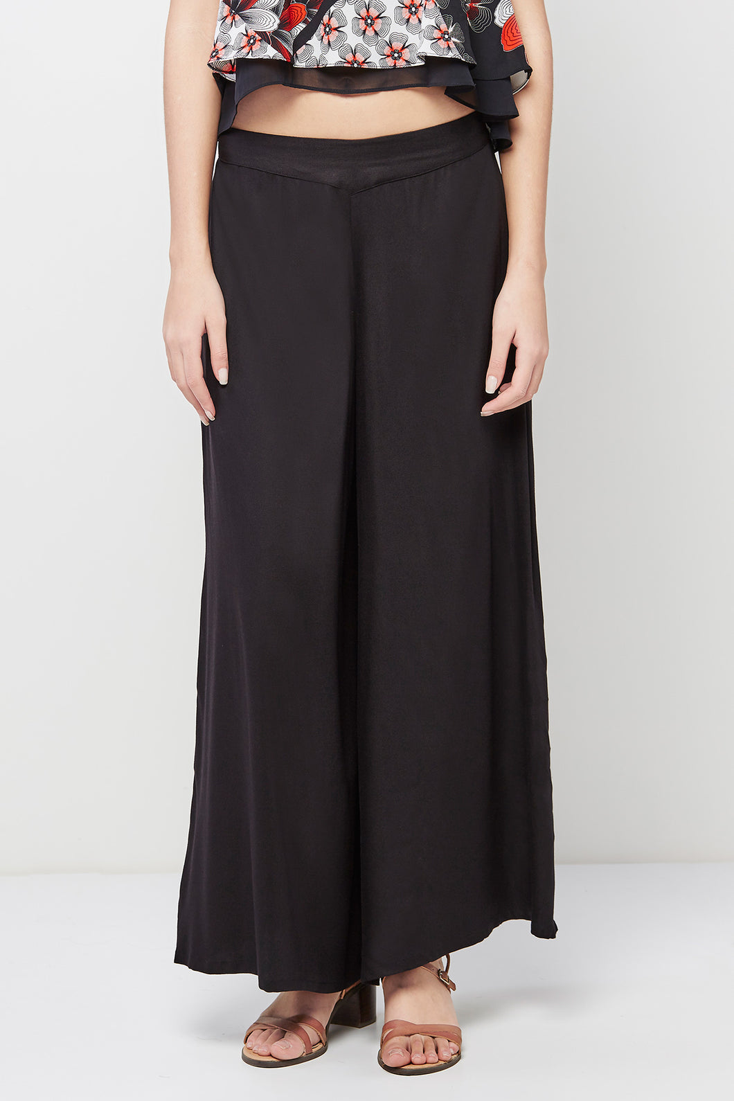 Black Rayon Twill Palazzo