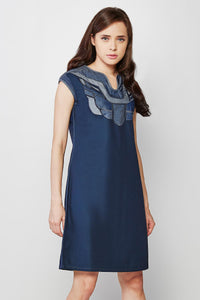 Denim Shift Dress with Patchwork Yoke