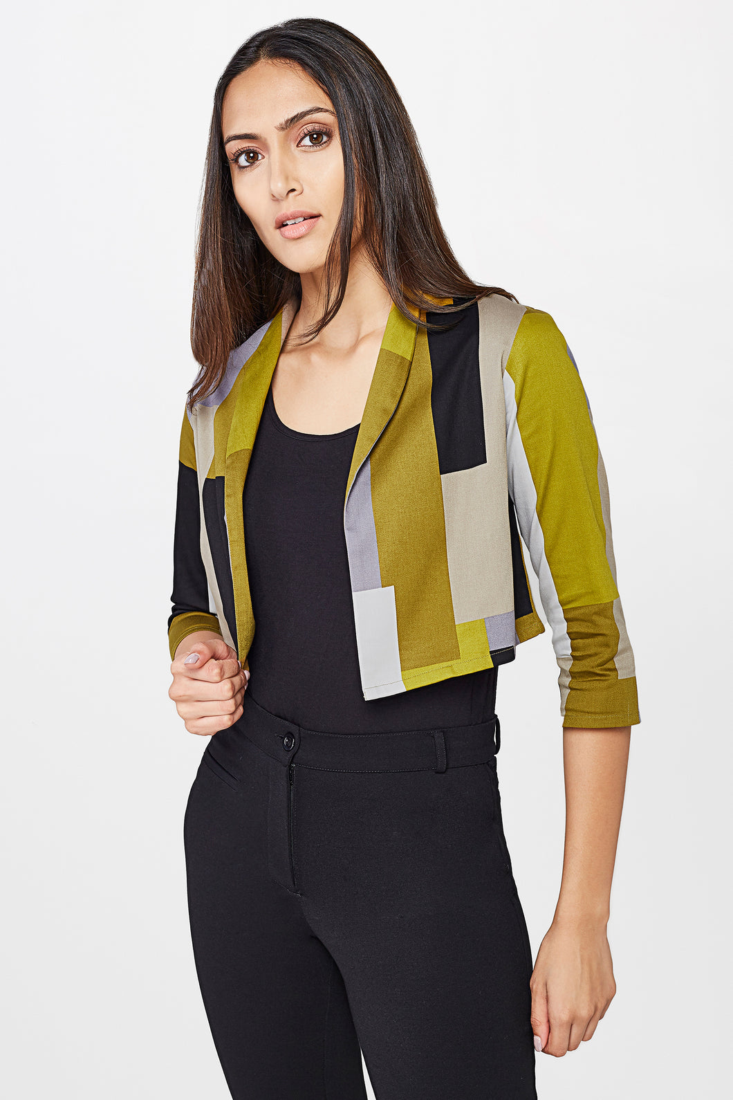 Geometric Print Crop Jacket