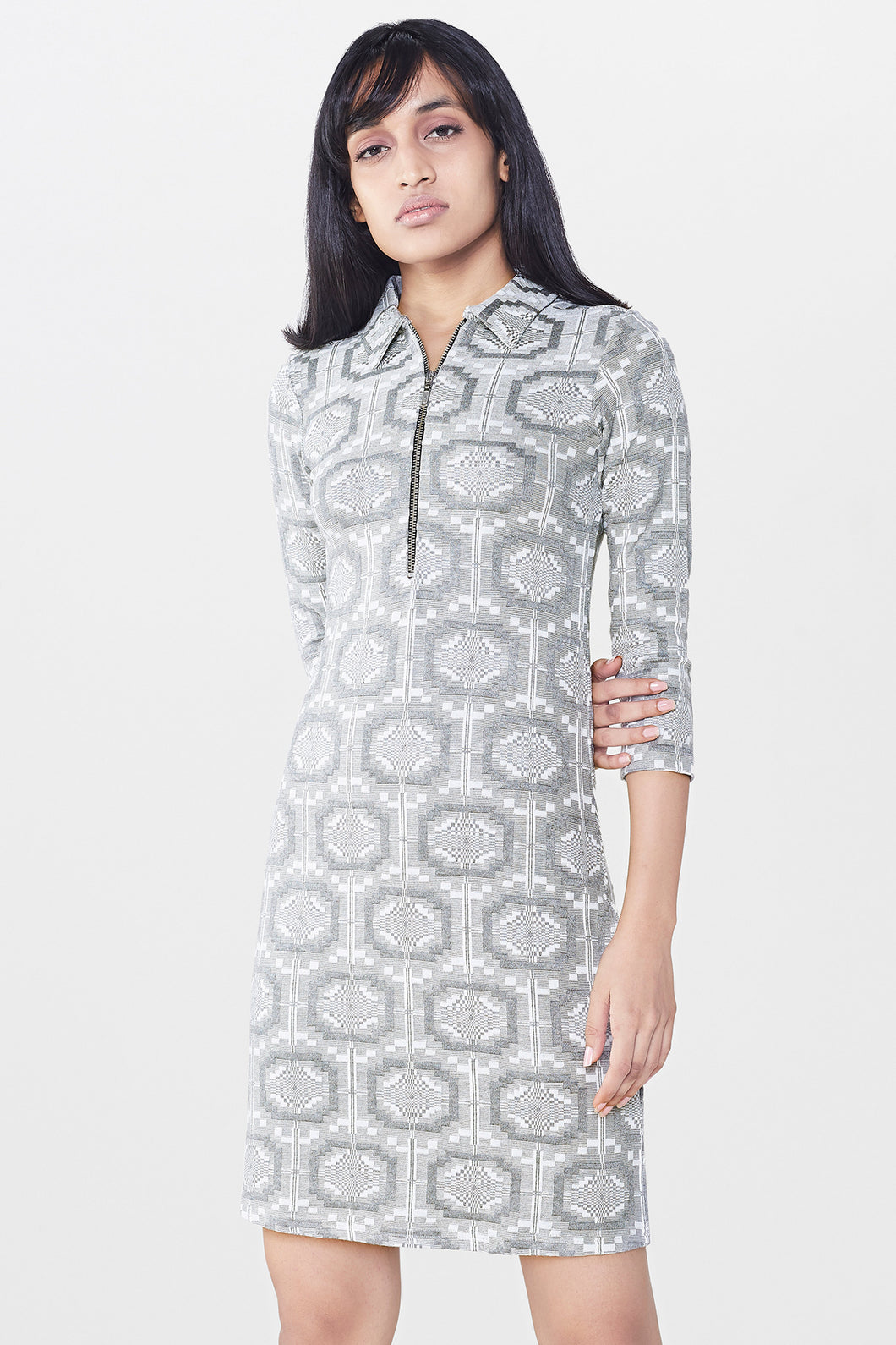 Grey and White Bodycon Shirt Dress