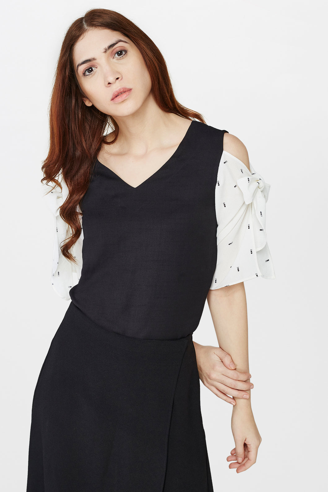 Black and White Flared Sleeves Top