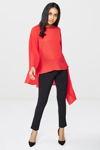 Red Asymmetric Kaftan Top