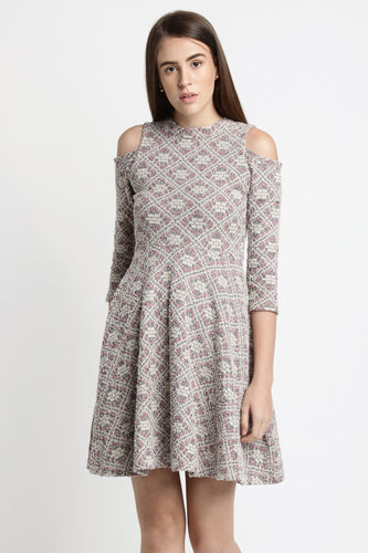 Printed Cold Shoulder Skater Dress