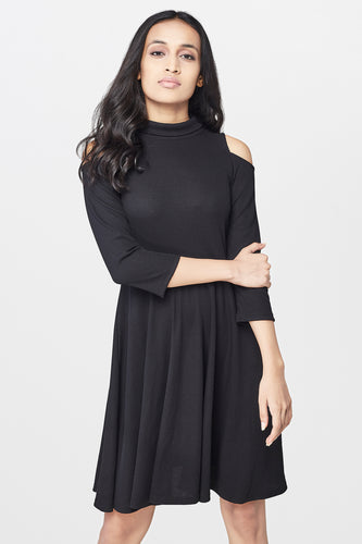 Black Cold Shoulder Skater Dress