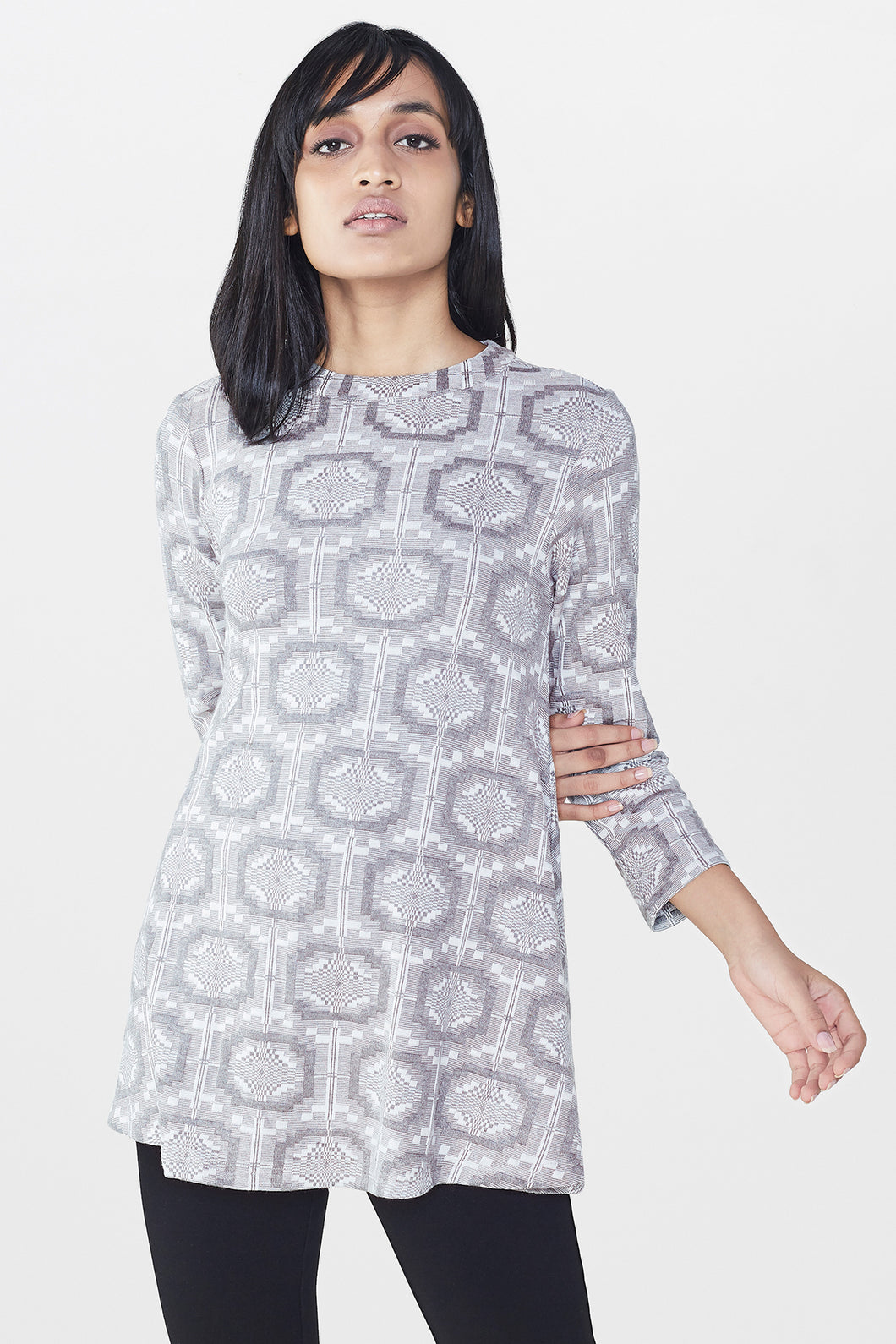 Grey Jacquard Geometric Top