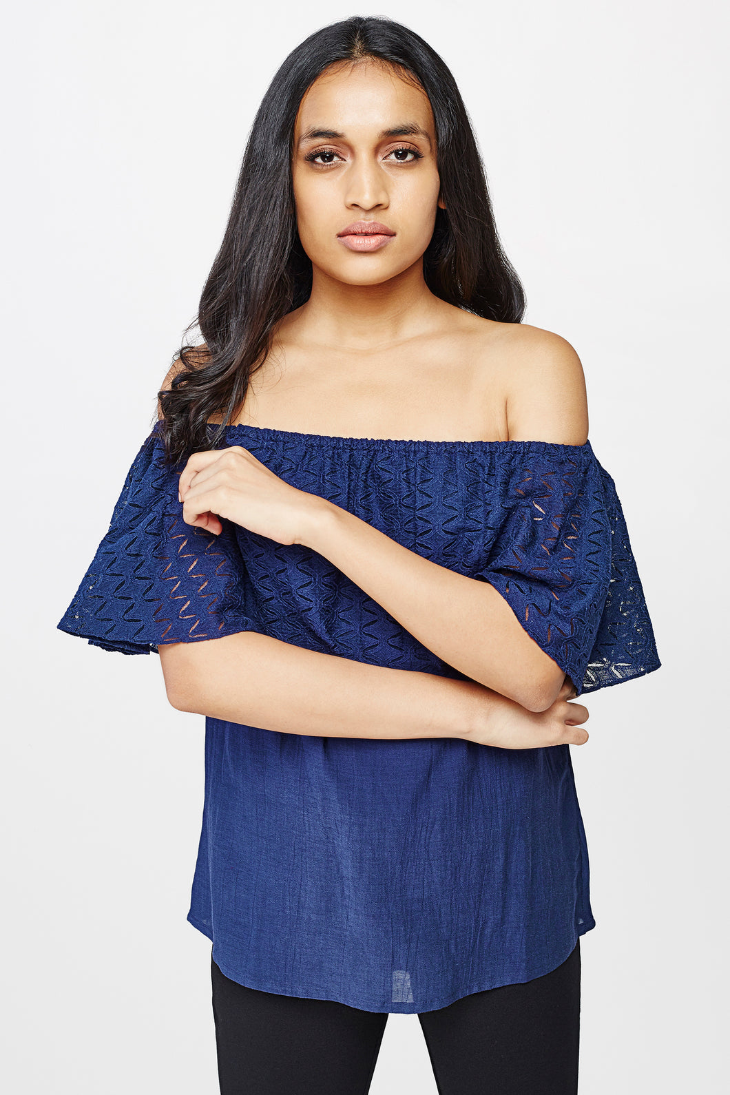 Navy Off-Shoulder Top