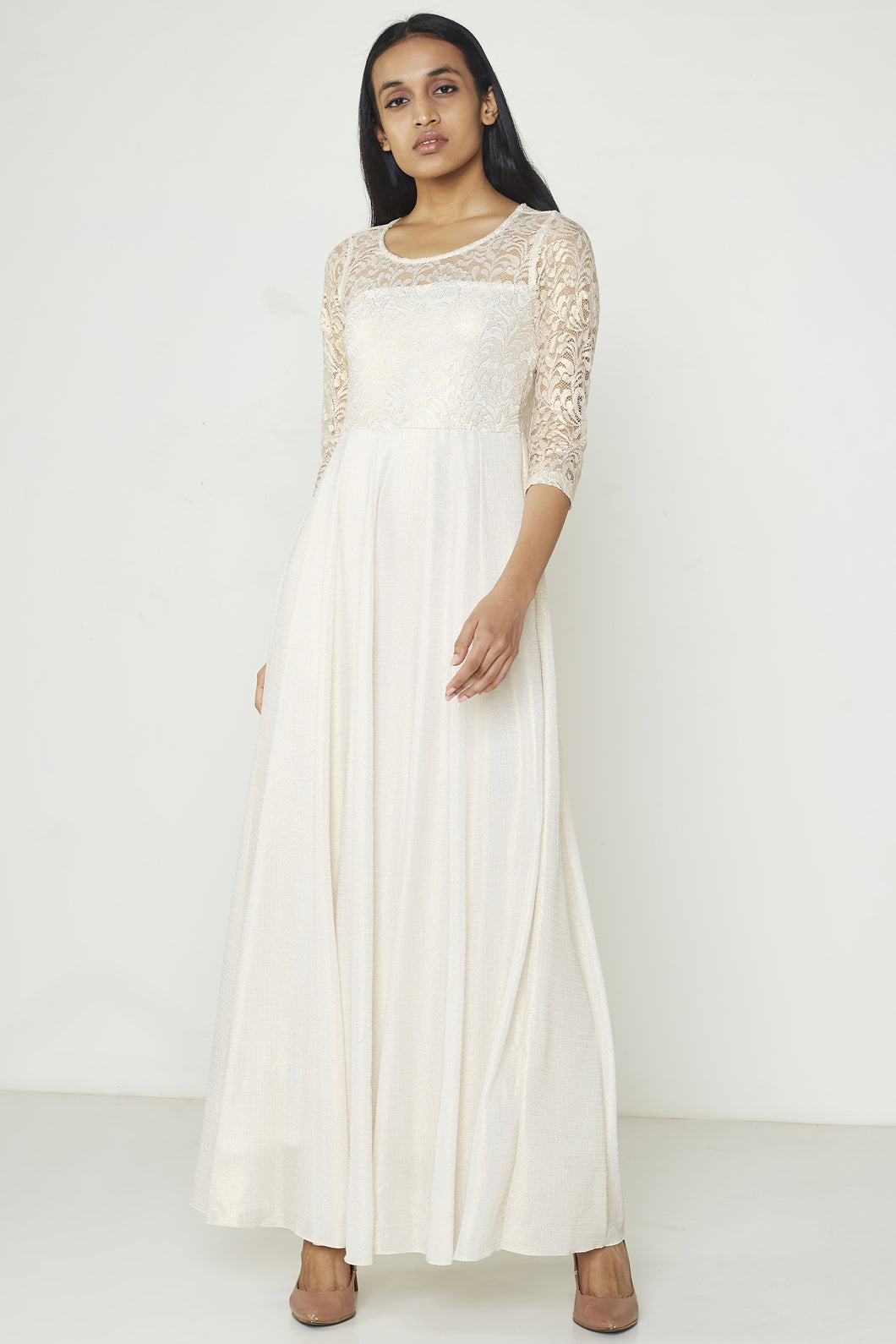Cream Glitter Maxi Dress