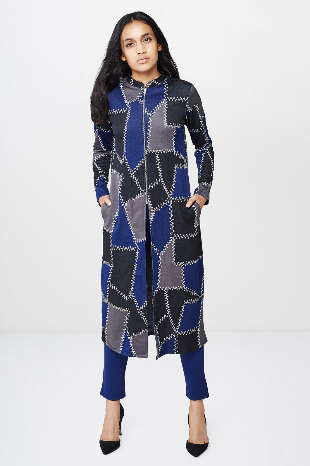 Grey & Blue Patch Print Jacket