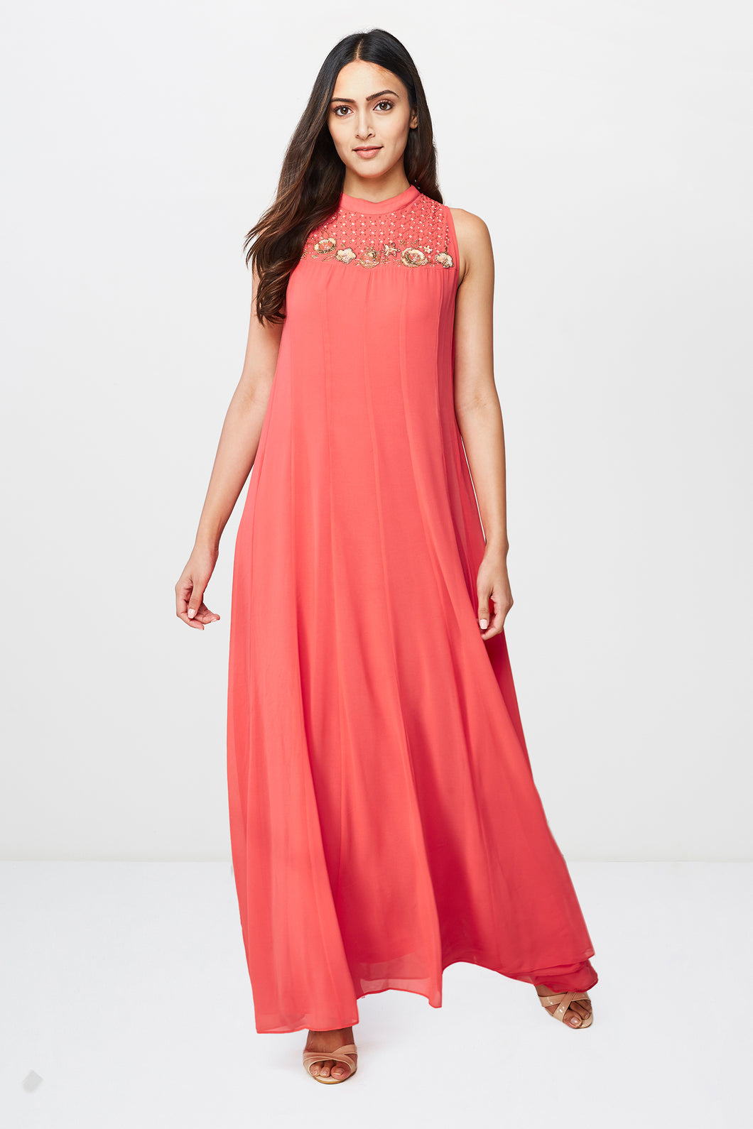 Coral A-line Maxi Dress
