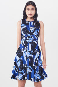 Black and Blue Patch Print Dress