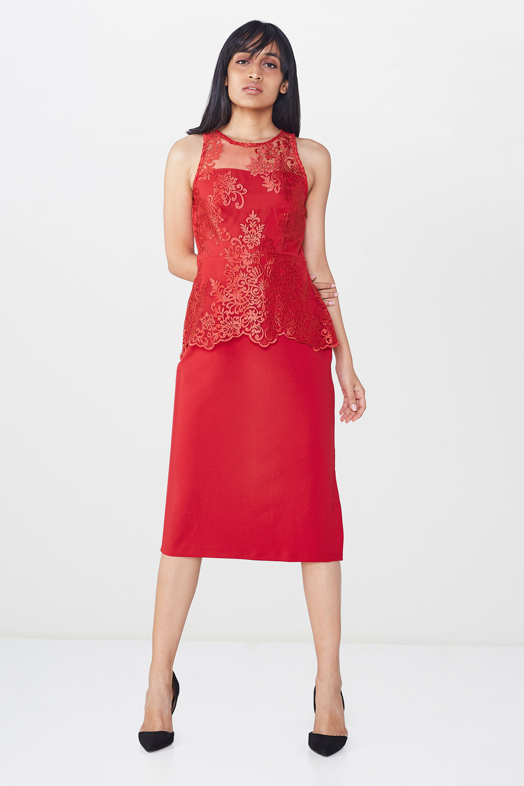 Red Peplum Lace Dress