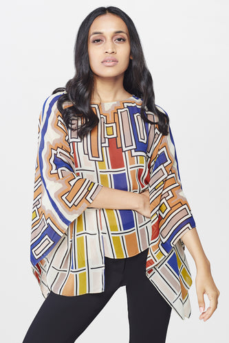 Geometric Print Poncho Top