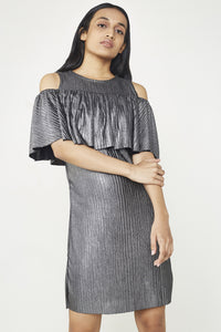 Silver Metallic Textured Flounce Dress