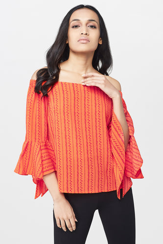 Orange Off Shoulder Printed Top