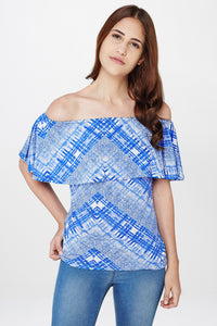 Blue Printed Off Shoulder Top