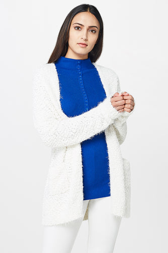 White Fine Knit Furry Shrug