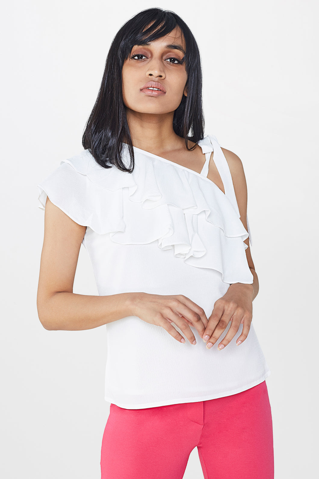 Off White One Shoulder Textured Top