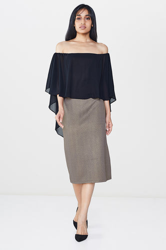 Gold Cape Off Shoulder Midi Dress