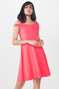 Pink Cold Shoulder Fit and Flare Dress