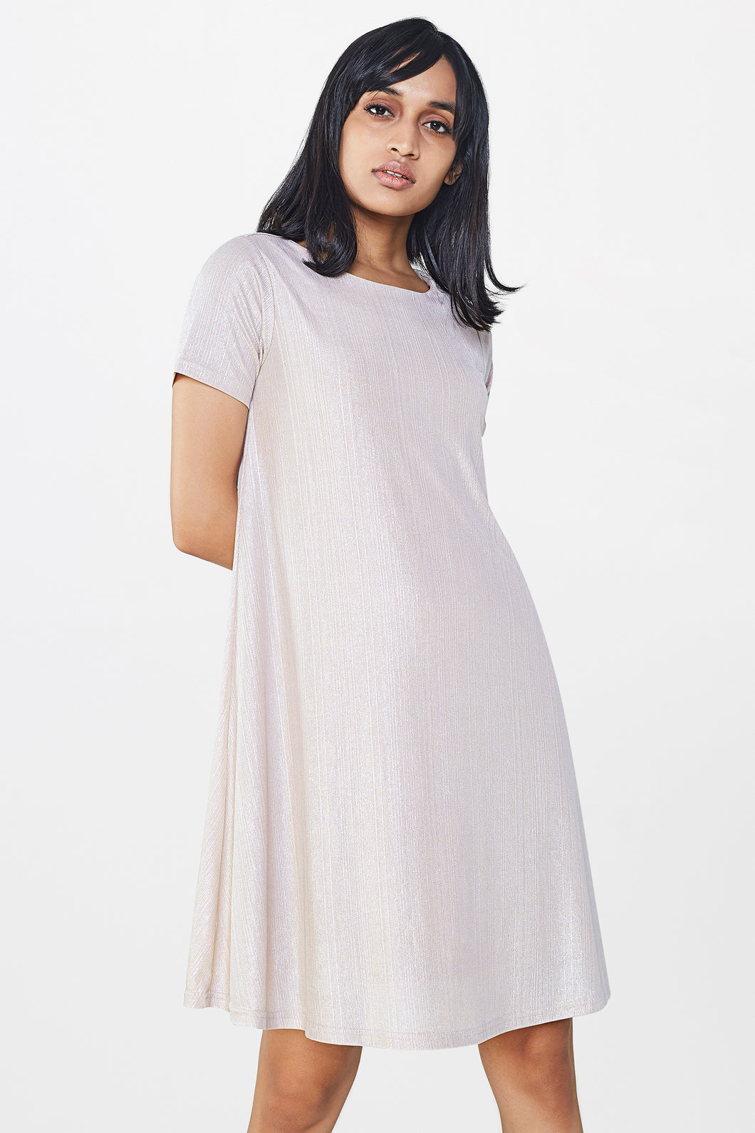 Flesh Metallic Swing Dress