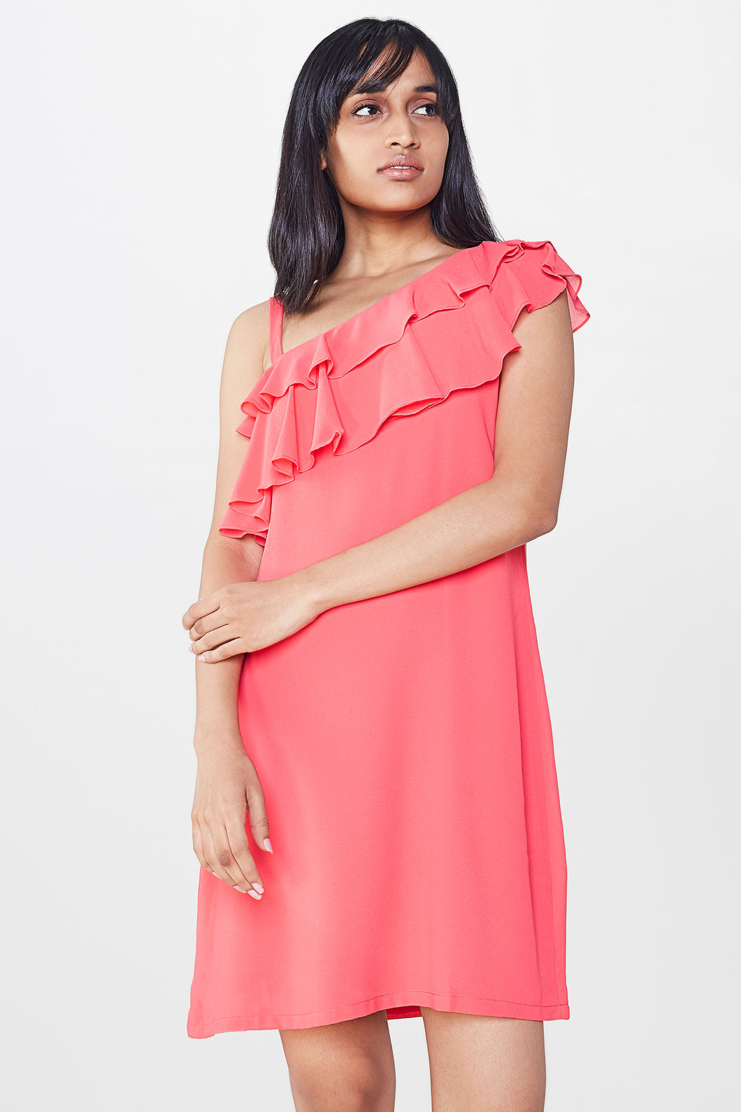 Pink Layered Ruffle Shift Dress