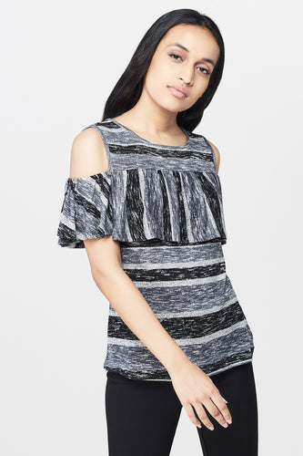 Black and Grey Cold Shoulder Top