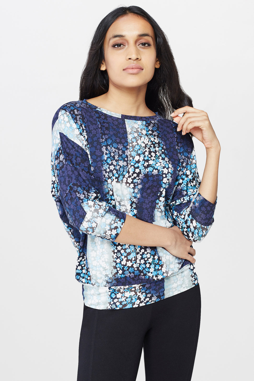 Blue Sleeves Floral Top