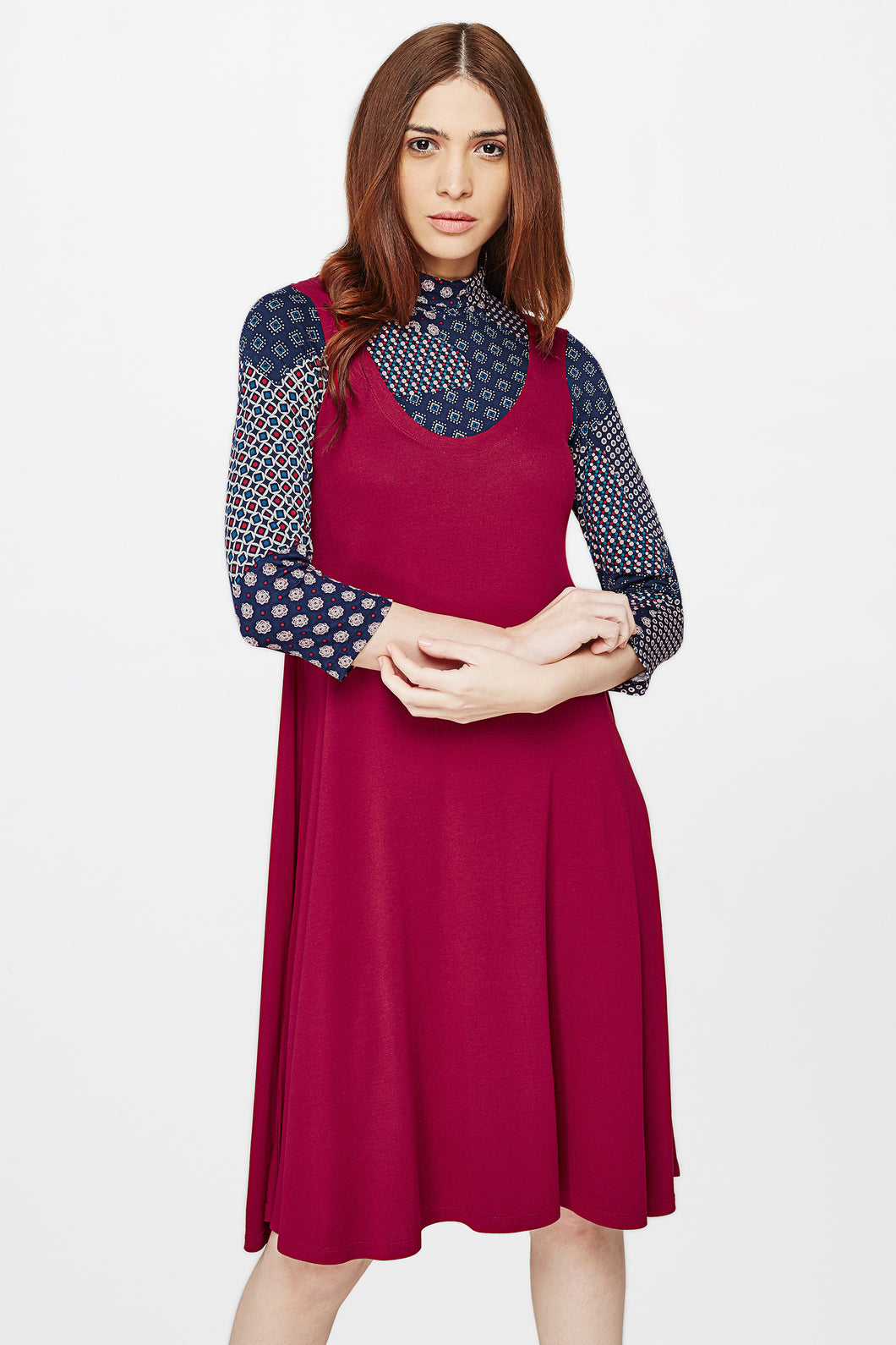 Red Printed Pinafore Dress