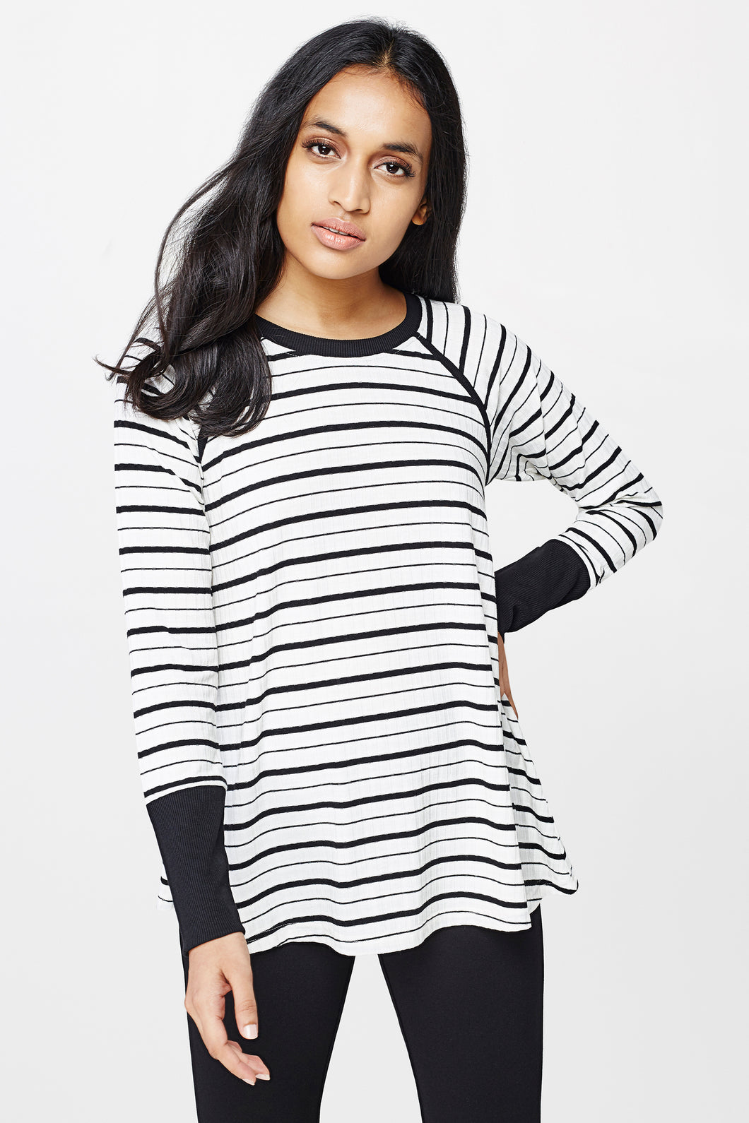 Monochrome Striped Full Sleeves Top