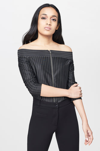 Black Off-Shoulder Pin Stripe Top