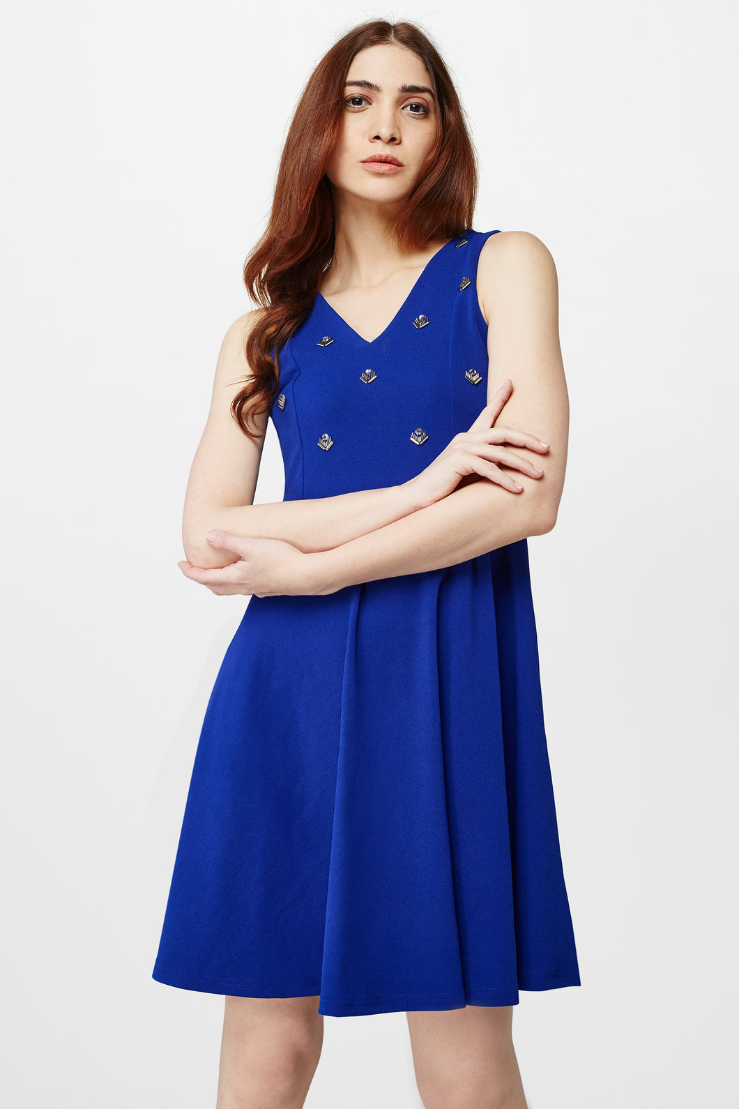 Royal Blue Embellished Skater Dress