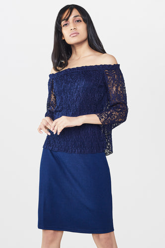 Blue Lace Off-Shoulder Dress