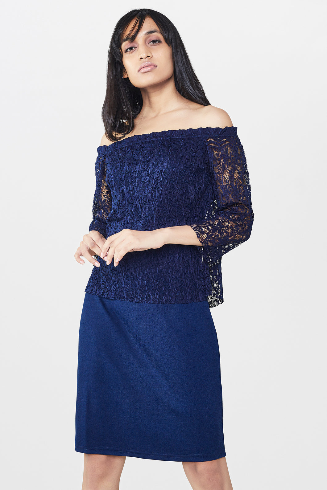 Blue Lace Off-Shoulder Dress